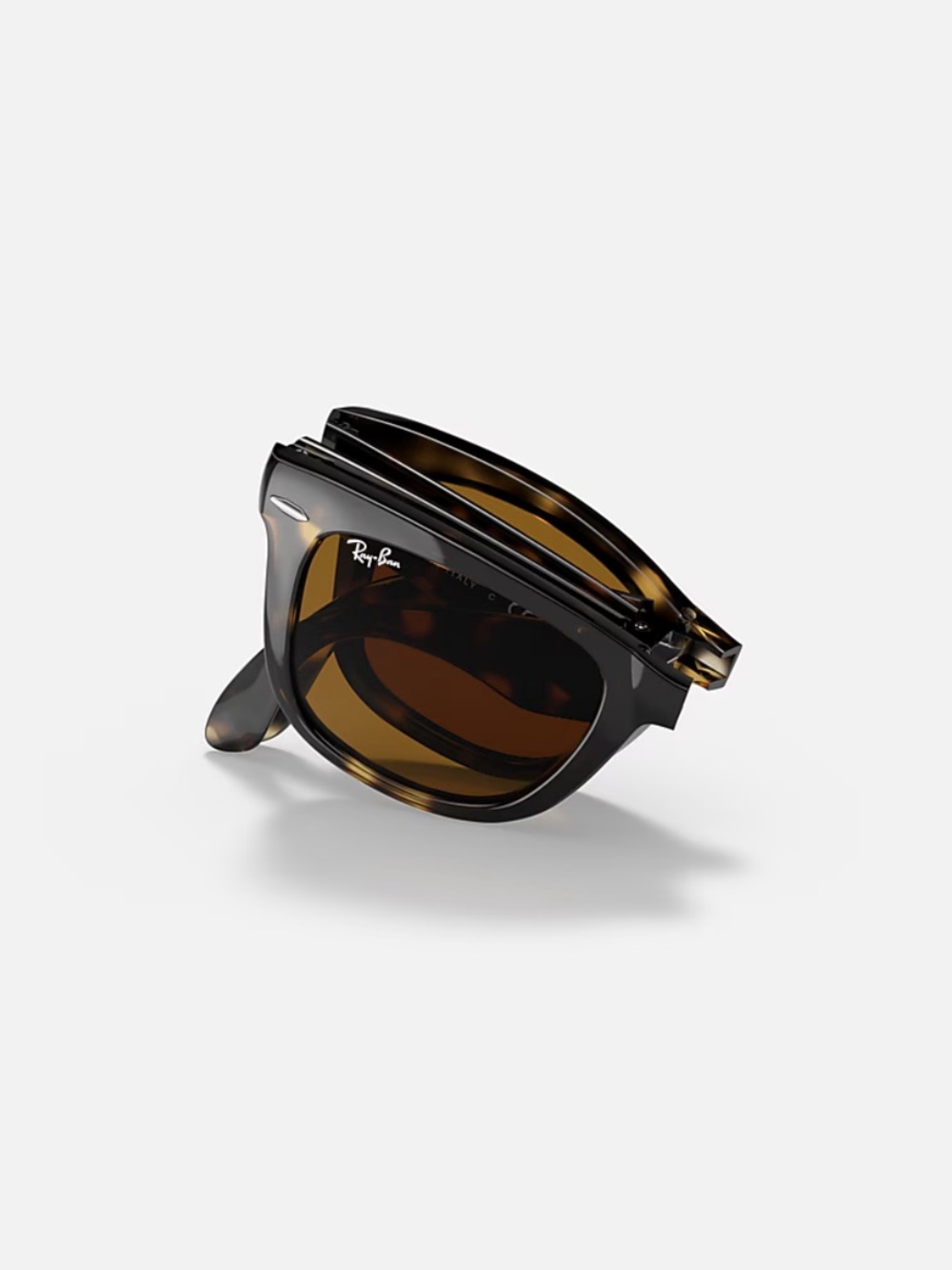 Folding Ray-Ban Tortoiseshell Wayfarer Sunglasses with Brown Lenses - Polarized - Picture 4 of 5